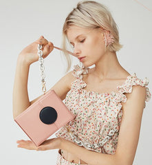 Cute Leather Pink Womens Mini Box Chain Purse Box Shoulder Bag for Women