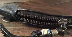 Genuine Leather Braided Mens Clutch Cool Slim Shoulder Bag Zipper Clutch Wristlet Wallet for Men