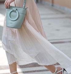 Cute Green Leather Womens Mini Bucket Purse Handbag Barrel Shoulder Bag for Women