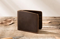 Coffee Cool Leather Mens Small Wallet Bifold Vintage Slim billfold Wallet for Men