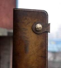 Handmade Mens Vintage Leather Long Biker Wallet Cool Long Chain Wallet for Men