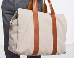 Mens Leather Canvas Travel Bag Canvas Handbag Canvas Weekender Bag for Men