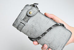 Handmade leather trucker wallet chain biker wallet long wallet beige leather men - EverHandmade