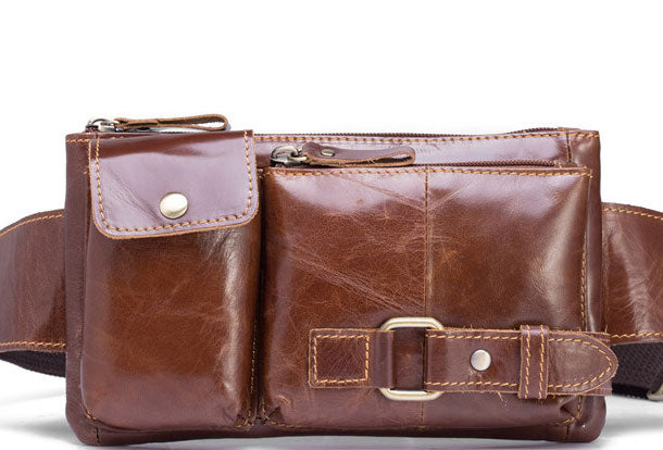 GENUINE LEATHER MENS SMALL CHEST BAG SLING BAG WAIST BAG HIP PACK BELT BAG FANNY PACK BUMBAG FOR MEN