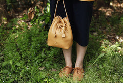 Genuine Leather Cute Bucket Bag Crossbody Bag Shoulder Bag Women Leather Purse