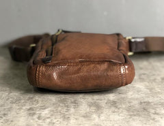 Genuine Brown Leather Mens Cool Small Vertical Side Bag Black Messenger Bag Shoulder Bag for men