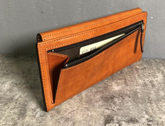 Handmade Leather Mens Cool Wallet Long Leather Wallet Clutch Wristlet Wallet for Men