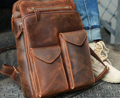 Cool Brown Leather Mens Backpack Travel Backpacks Laptop Backpack for men
