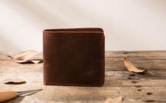Brown Cool Leather Mens Small Wallet Bifold Vintage Slim billfold Wallet for Men