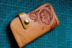 Handmade Mens Tooled Floral Leather Long Biker Wallet Cool Long Chain Wallet for Men