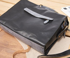 Mens Black Leather Large Briefcase Handbag Work Bag Business Bag for Men