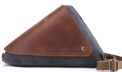 Mens Waxed Canvas Leather Triangular Side Messenger Bag Canvas Courier Bags for Men