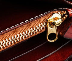 Handmade Leather Tooled Mahākāla Mens Zipper Long Wallet Cool Leather Wristlet Wallet for Men