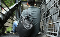 Black Leather Mens Backpack Travel Backpack Laptop Backpack for men