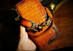 Handmade Leather Mens Tibetan Chain Biker Wallets Cool Leather Wallet Long Clutch Wallets for Men