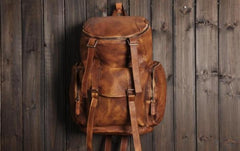 Cool Brown Leather Mens Backpack Large Brown Travel Backpack Hiking Backpack for men