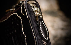 Handmade Leather Mens Chain Biker Wallet Leather Clutch Wallet Cool Long Wallets for Men