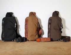 Handmade Genuine Leather Mens Cool Chest Bag Sling Bag Crossbody Bag Travel Bag Hiking Bag for men