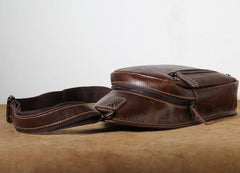 Brown Leather Mens Cool Sling Backpack Chest Bag Sling Bag Crossbody Pack for men