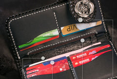 Handmade Leather Long Black Biker Wallet Trucker Wallet Leather Chain Men Red Carp Tooled Wallet - EverHandmade