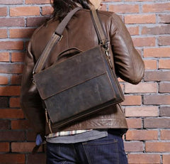 Vintage Coffee Leather Mens Briefcases Work Bag Laptop Bag Business Bag for Men