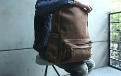 Vintage Coffee Leather Mens Backpacks Travel Backpacks Laptop Backpack for men