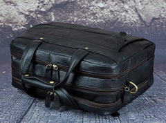 Black Leather Mens Large Briefcase Travel Bag Business Bag Work Bag for Men