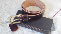 Handmade Vintage Red Brown Leather Mens Belt Leather Belt for Men