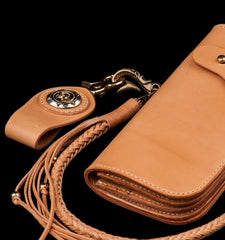 Handmade Leather Mens Chain Biker Wallet Cool Long Leather Wallet With Chain Wallets for Men
