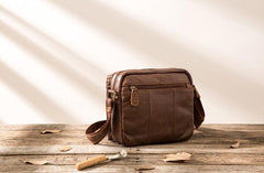 Cool Small Leather Black Mens Messenger Bags Shoulder Bags  for Men