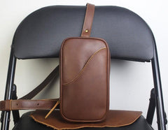 Genuine Black Leather Mens Cool Sling Pack Chest Bag Sling Bag Crossbody Pack for men