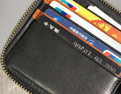 Genuine Leather Mens Cool Slim Zipper billfold wallet  Men Bifold Small Wallets for Men