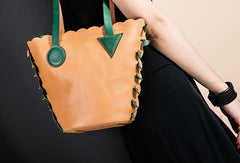 Handmade Genuine Leather Shopper Bag Bucket Bag Shoulder Bag Purse For Women - EverHandmade