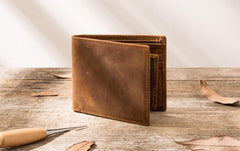 Cool Leather Mens Slim Small Wallet Bifold Vintage billfold Wallet for Men