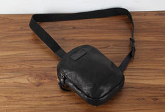 Genuine Small Black Leather Mens Cool Chest Bag Sling Bag Crossbody Pack for men
