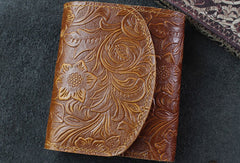 Handmade billfold trifold leather wallet flowral leather billfold wallet for men women - EverHandmade
