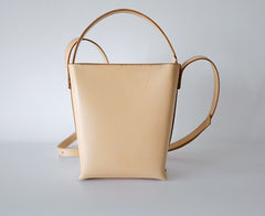 Handmade Leather Beige Womens Handbag Bucket Purse Barrel Shoulder Bags for Women