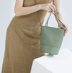 Cute Leather Green Womens Mini Bucket Purse Handbag Barrel Shoulder Bag for Women