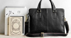 Vintage Black Leather Mens Briefcases Work Bag Laptop Bag Business Bag for Men