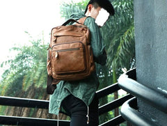 Cool Brown Mens Leather Backpack Travel Backpacks Cool School Backpacks for men