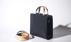 Handmade Leather Black Womens Tote Purses Handbag Tote Bag for Women