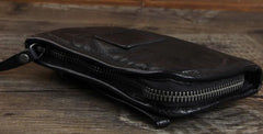 Genuine Leather Mens Cool Long Leather Wallet Cards Phone Zipper Clutch Wristlet Wallet for Men