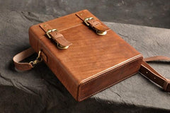 Handmade Vintage Coffee Leather Mens Messenger Bag Box Shoulder Bags for Men
