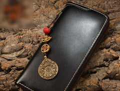 Handmade Leather Mens Chain Biker Wallet Cool Leather Wallet Long Phone Wallets for Men