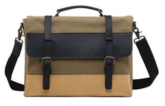 Mens Canvas Leather Briefcase Handbag Work Bag Business Bag for Men