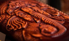 Handmade Leather Tooled Ganesh Mens Chain Biker Wallets Cool Leather Wallet Zipper Long Wallets for Men