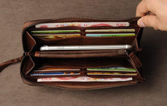 Leather Mens Cool Long Leather Wallet Phone Zipper Clutch Wallet Wristlet Wallet for Men
