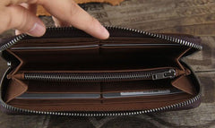 Genuine Leather Mens Cool Long Leather Wallet Zipper Clutch Wristlet Wallet for Men