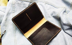 Mens Leather Slim Passport Wallets Coffee Leather Small billfold Travel Wallet for Men