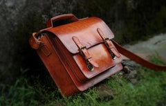 Handmade Leather Cool Mens Brown Briefcase Messenger Bag School Bag for men